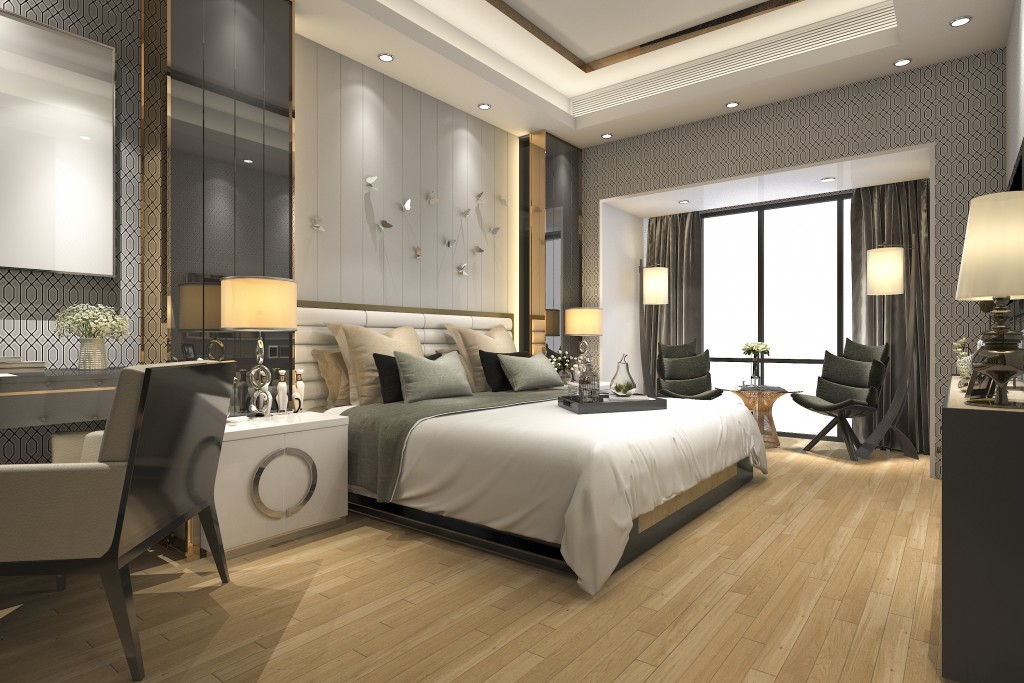modern gray bedroom