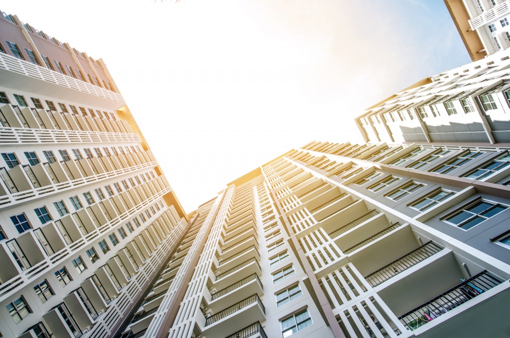 Shot of condominium building from below