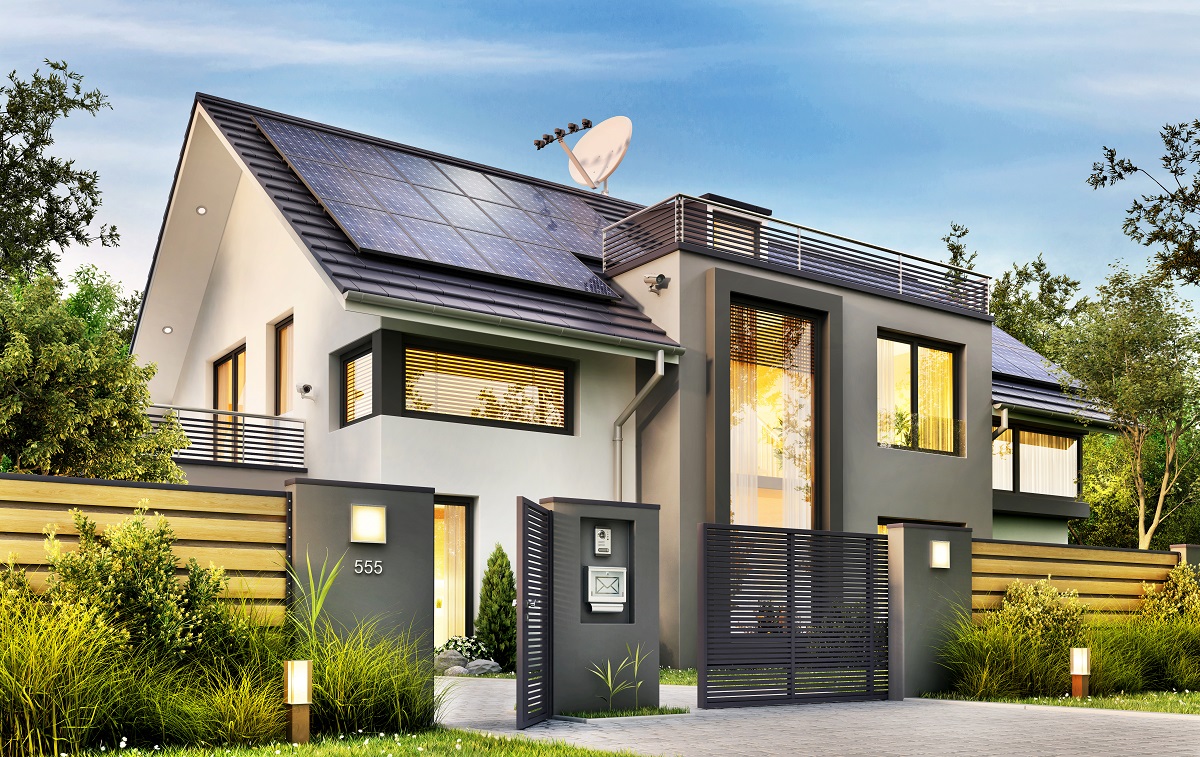 modern house with solar panels