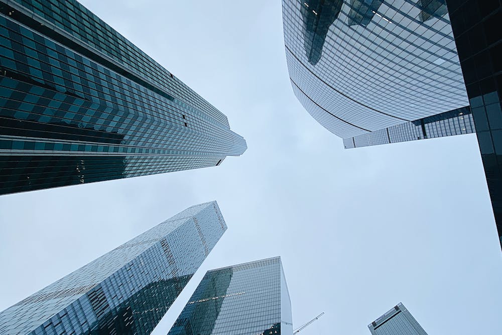 under the modern skyscrapers